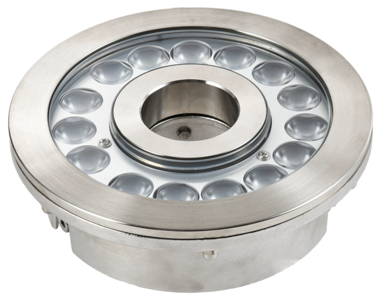 Подводный сверхмощный, светодиодный кольцевой прожектор (RGB-in-ONE),15-диодный, 24VDC, угол свечения 25град, д отв.50мм, один кабельный ввод, IP68